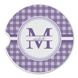 Gingham Print Sandstone Car Coaster - Single (Personalized)