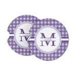 Gingham Print Sandstone Car Coasters (Personalized)