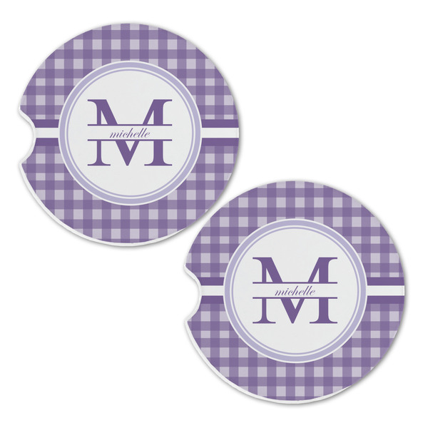 Gingham Print Sandstone Car Coasters - Set of 2