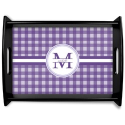 Gingham Print Black Wooden Tray - Large (Personalized)
