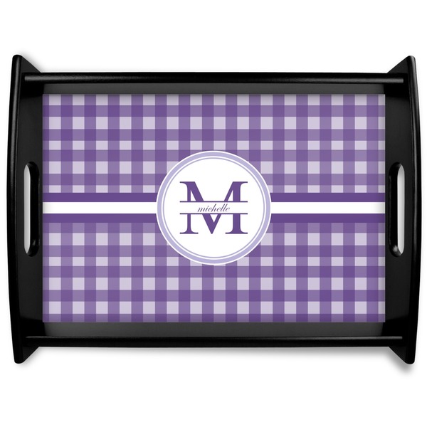 Custom Gingham Print Black Wooden Tray - Large (Personalized)