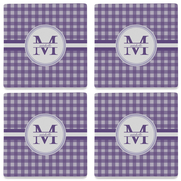 Gingham Print Set of 4 Sandstone Coasters - See All 4 View