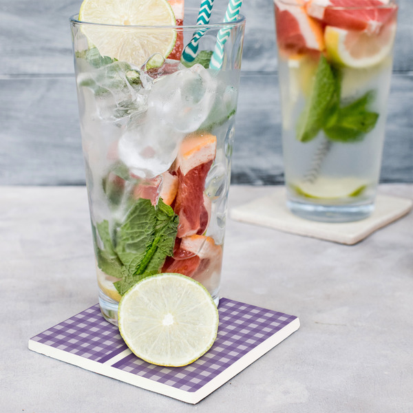 Gingham Print Set of 4 Stone Coasters - In Context View