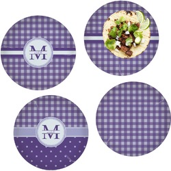 Gingham Print Set of 4 Glass Lunch / Dinner Plate 10" (Personalized)