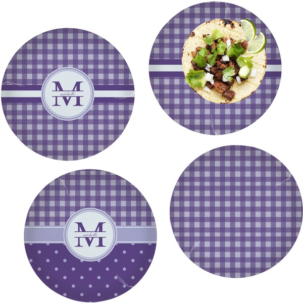 Custom Gingham Print Set of 4 Glass Lunch / Dinner Plate 10" (Personalized)