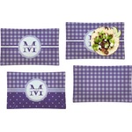 Gingham Print Set of 4 Glass Rectangular Lunch / Dinner Plate (Personalized)