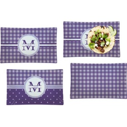 Gingham Print Set of 4 Glass Rectangular Lunch / Dinner Plate (Personalized)