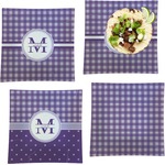 Gingham Print Set of 4 Glass Square Lunch / Dinner Plate 9.5" (Personalized)