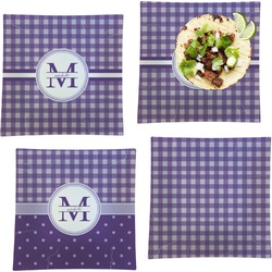 Gingham Print Set of 4 Glass Square Lunch / Dinner Plate 9.5" (Personalized)