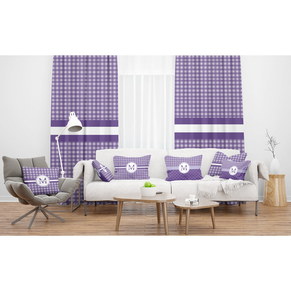 Gingham Print Sheer and Custom Curtains in Room with Matching Pillows