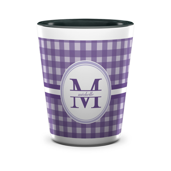 Custom Gingham Print Ceramic Shot Glass - 1.5 oz - Two Tone - Set of 4 (Personalized)