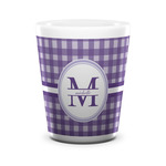 Gingham Print Ceramic Shot Glass - 1.5 oz - White - Set of 4 (Personalized)