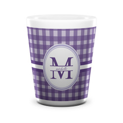 Gingham Print Ceramic Shot Glass - 1.5 oz - White - Set of 4 (Personalized)