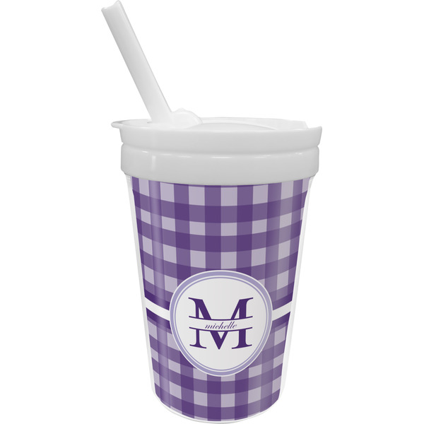 Custom Gingham Print Sippy Cup with Straw (Personalized)