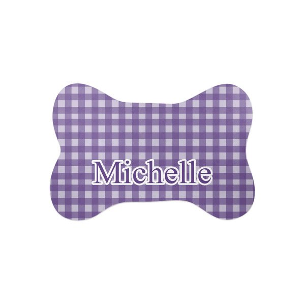 Custom Gingham Print Bone Shaped Dog Food Mat (Small) (Personalized)