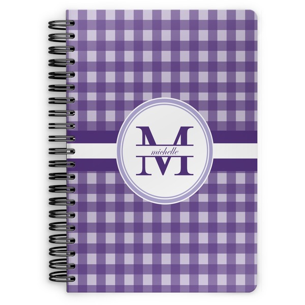 Custom Gingham Print Spiral Notebook - 7x10 w/ Name and Initial