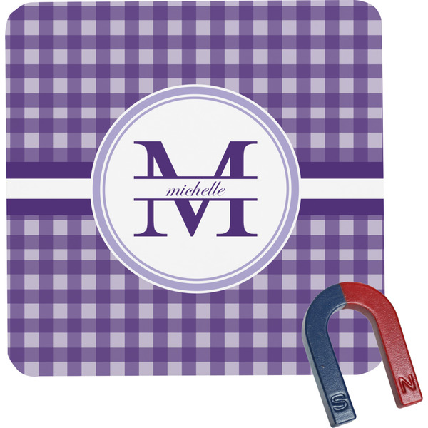 Custom Gingham Print Square Fridge Magnet (Personalized)