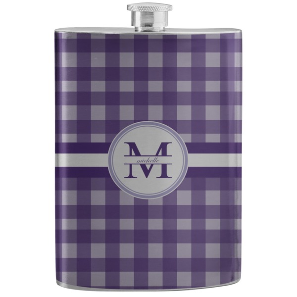 Custom Gingham Print Stainless Steel Flask (Personalized)