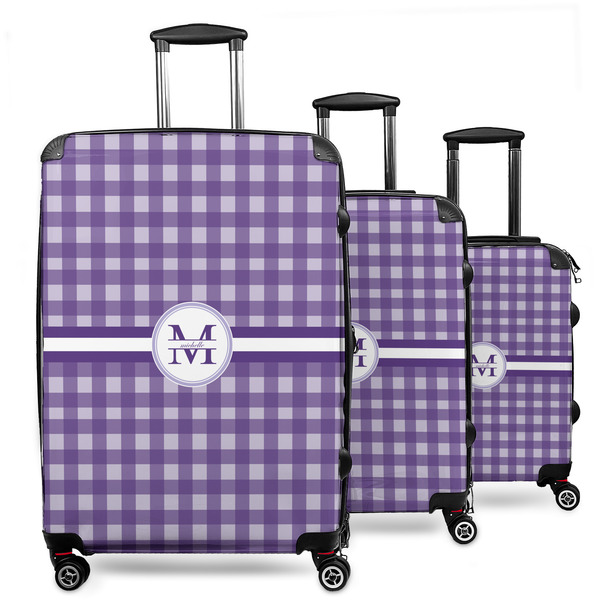 Custom Gingham Print 3 Piece Luggage Set - 20" Carry On, 24" Medium Checked, 28" Large Checked (Personalized)
