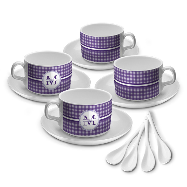 Custom Gingham Print Tea Cup - Set of 4 (Personalized)