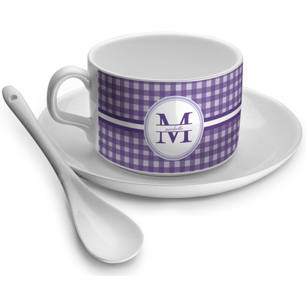 Custom Gingham Print Tea Cup - Single (Personalized)