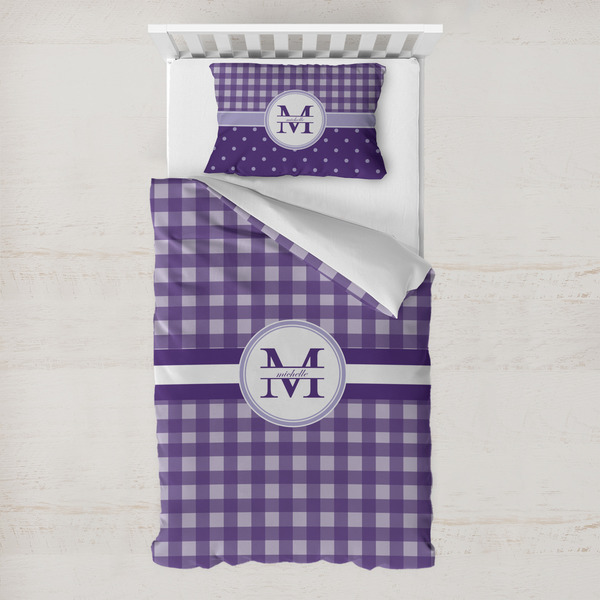 Custom Gingham Print Toddler Bedding w/ Name and Initial