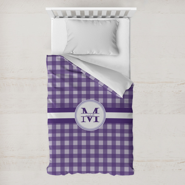 Custom Gingham Print Toddler Duvet Cover w/ Name and Initial
