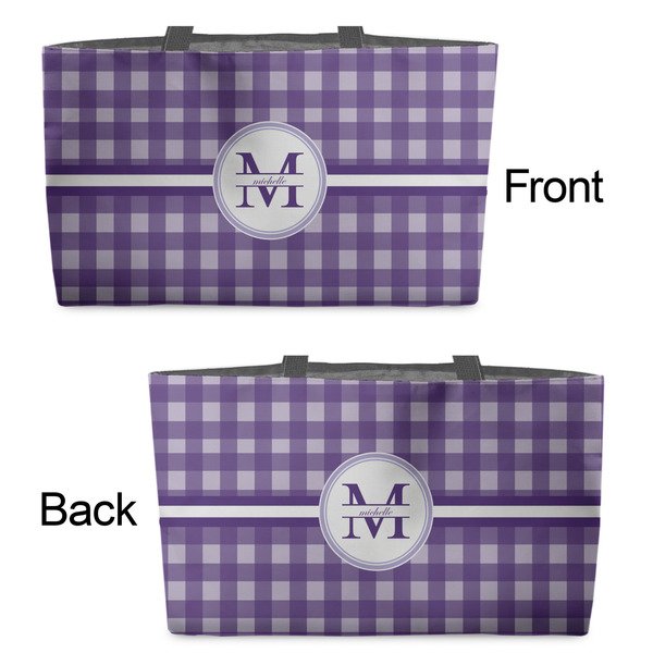 Gingham Print Tote w/Black Handles - Front & Back Views