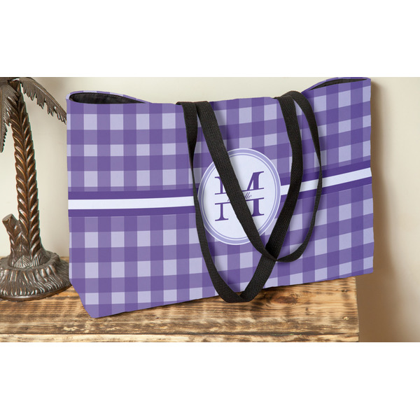 Gingham Print Tote w/Black Handles - Lifestyle View