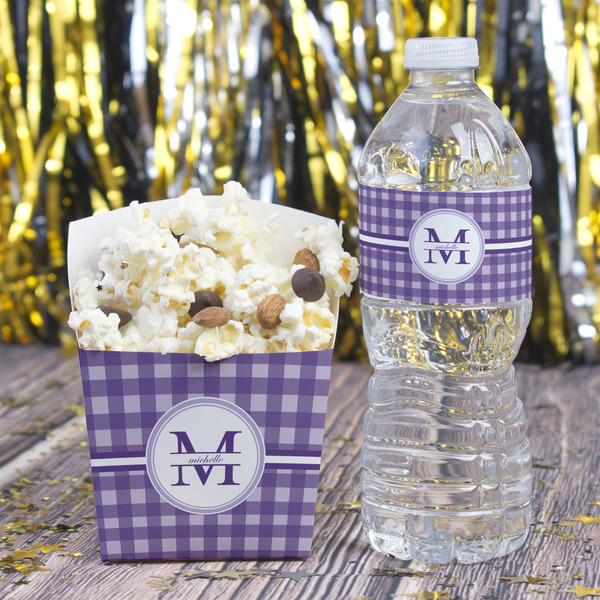 Gingham Print Water Bottle Label - w/ Favor Box