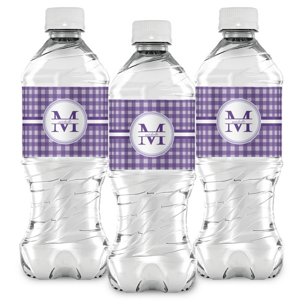 Gingham Print Water Bottle Labels - Front View