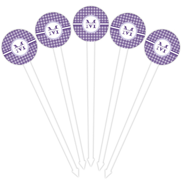 Gingham Print White Plastic 4" Food Pick - Round - Fan View