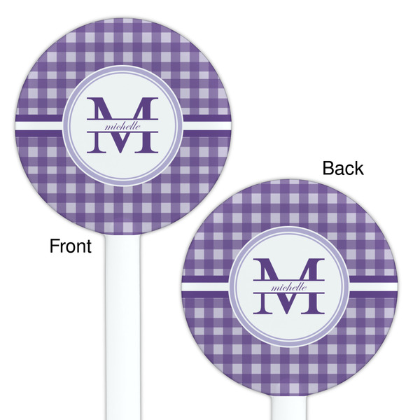 Gingham Print White Plastic 5.5" Stir Stick - Double Sided - Round - Front & Back