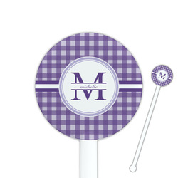 Gingham Print 5.5" Round Plastic Stir Sticks - White - Double Sided (Personalized)