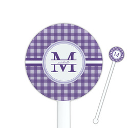 Gingham Print 5.5" Round Plastic Stir Sticks - White - Single Sided (Personalized)