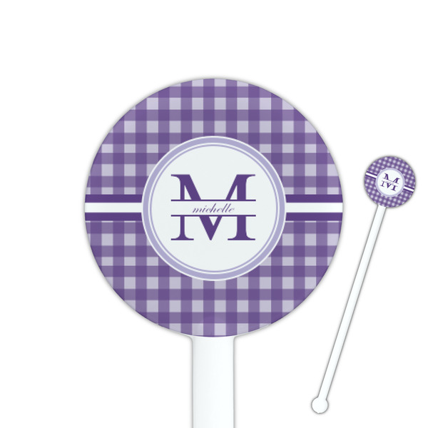 Custom Gingham Print 5.5" Round Plastic Stir Sticks - White - Double Sided (Personalized)