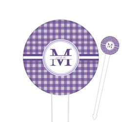 Gingham Print 6" Round Plastic Food Picks - White - Single Sided (Personalized)