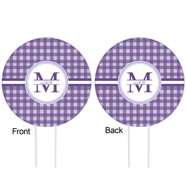 Gingham Print White Plastic 6" Food Pick - Round - Double Sided - Front & Back