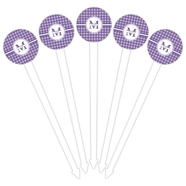 Gingham Print White Plastic 6" Food Pick - Round - Fan View