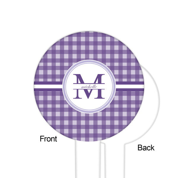 Gingham Print White Plastic 6" Food Pick - Round - Single Sided - Front & Back