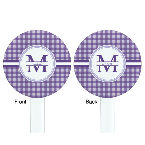 Gingham Print White Plastic 7" Stir Stick - Double Sided - Round - Front & Back
