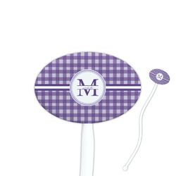 Gingham Print 7" Oval Plastic Stir Sticks - White - Double Sided (Personalized)