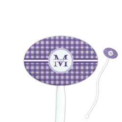 Gingham Print 7" Oval Plastic Stir Sticks - White - Single Sided (Personalized)