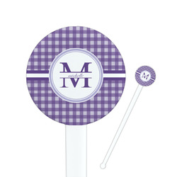 Gingham Print 7" Round Plastic Stir Sticks - White - Double Sided (Personalized)