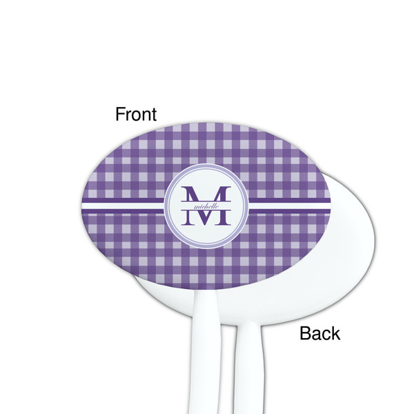 Gingham Print White Plastic 7" Stir Stick - Single Sided - Oval - Front & Back