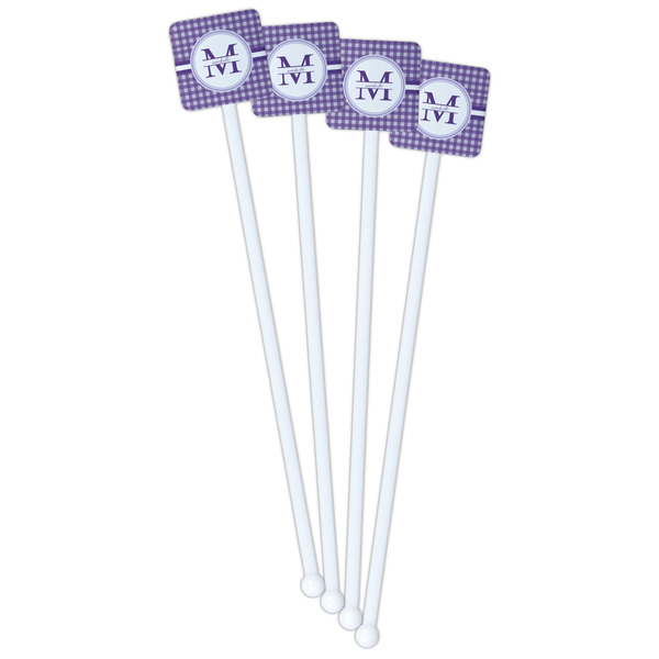 Gingham Print White Plastic Stir Stick - Double Sided - Square - Front
