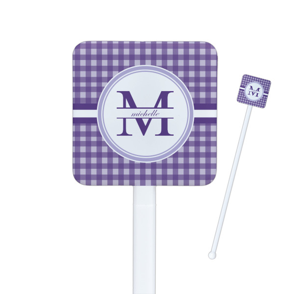 Custom Gingham Print Square Plastic Stir Sticks - Single Sided (Personalized)