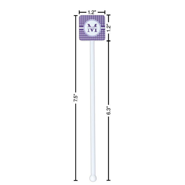 Gingham Print White Plastic Stir Stick - Square - Dimensions