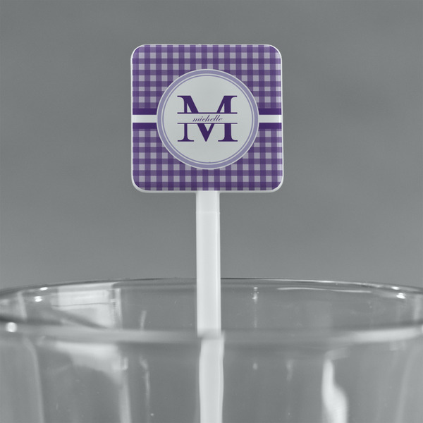 Gingham Print White Plastic Stir Stick - Square - Main