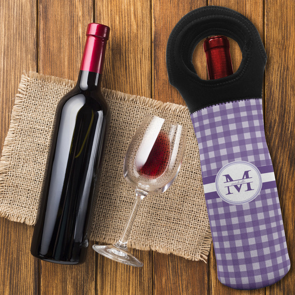 Gingham Print Wine Tote Bag - FLATLAY